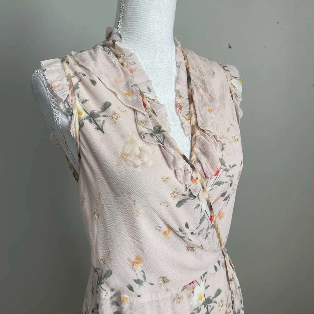 ALLSAINTS | Ari Kora Dusty Pink Floral Print Wrap Dress Sz 4 - Picture 8 of 11